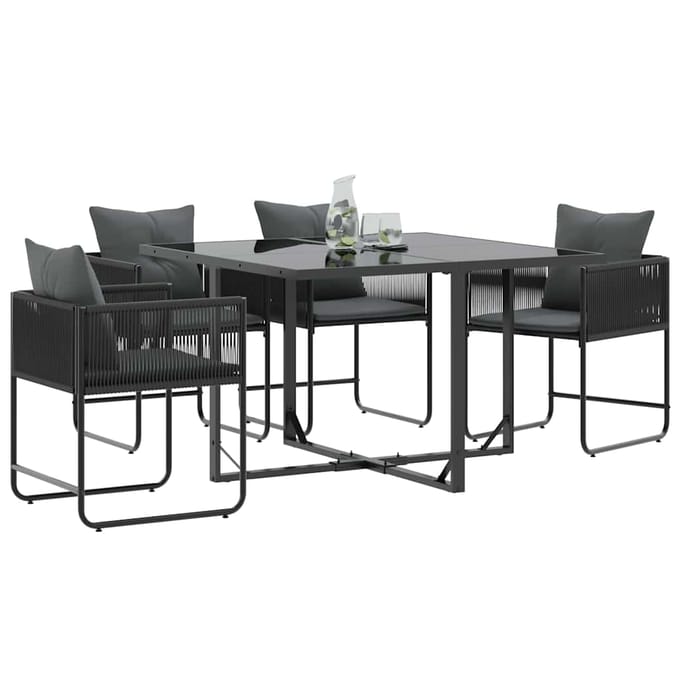 vidaXL - Stoel - 4 - st - Zwart - en - Anthraciet - PE - Riet