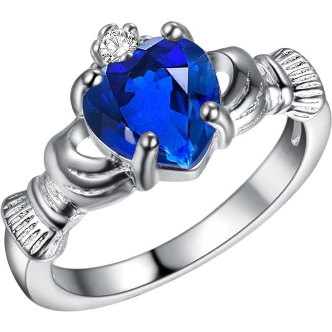 Zilveren Hartring Mode Creatieve Kristal Diamant Hand Vasthoudend Liefdesring 6 blue