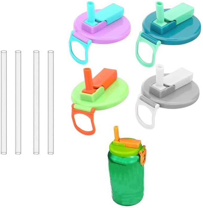 Dailygoody - Set van 4 Herbruikbare Drinkblikdeksels met Rietje