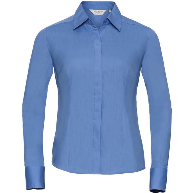 Russell Collection Dames/Dames Poplin met Lange Mouwen Formeel Overhemd (Bedrijfsblauw)
