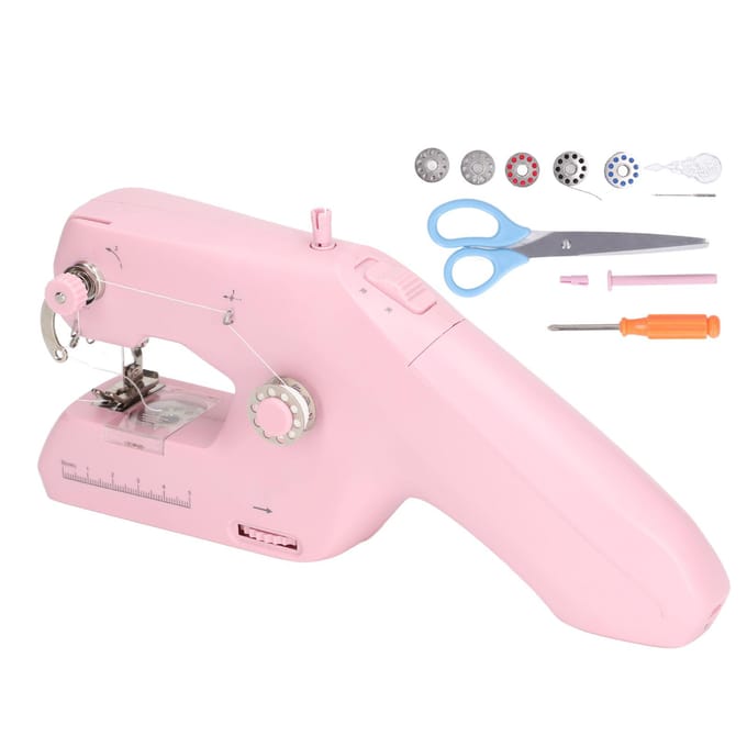Handnaaimachine Roze Huishoudelijk Klein Draagbaar Elektrisch Dubbeldraads Naaigereedschap voor DIY US Plug white