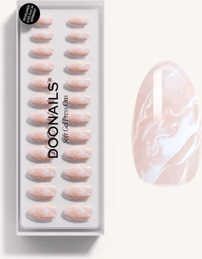 Doonails - Soft Gel Press Ons - Nude Marble Short