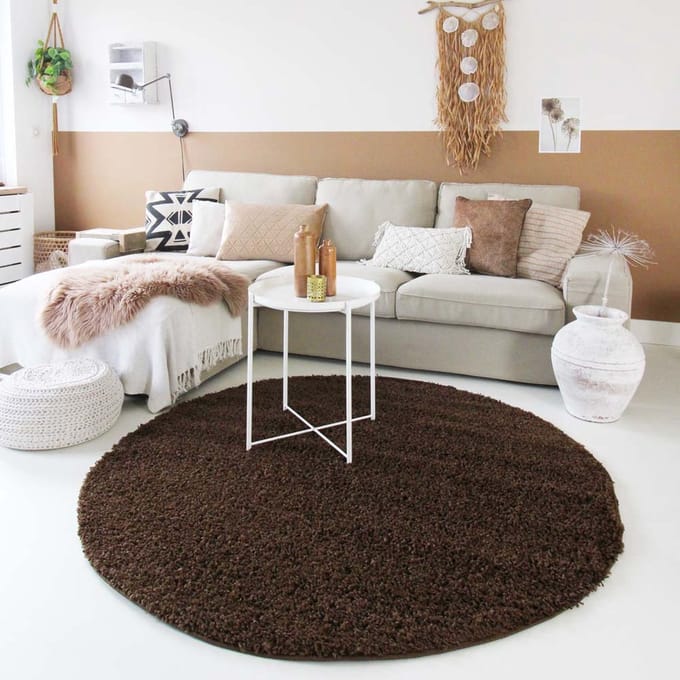 Rond hoogpolig vloerkleed - Shaggy Trend bruin 160