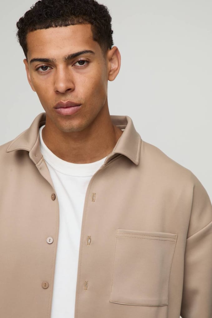 Oversized Scuba Harrington en Relaxed Short Set | Taupe | Size Medium