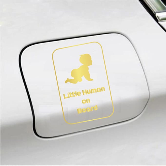 Bumpersticker - Little Human On Board - 15 X 10 - Goud