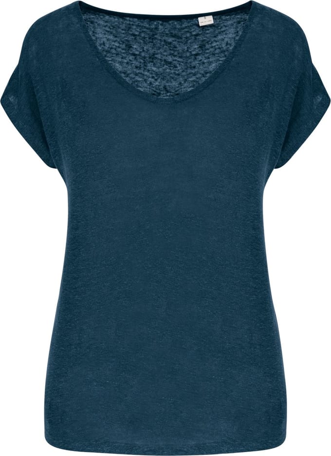 Spasso Linnen dames-t-shirt V-hals SP321 - Peacock Blue - S