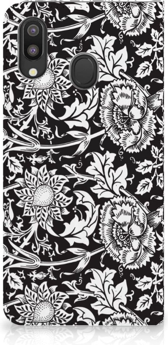 Standcase Hoesje voor Samsung Galaxy M20 Smart Cover Black Flowers