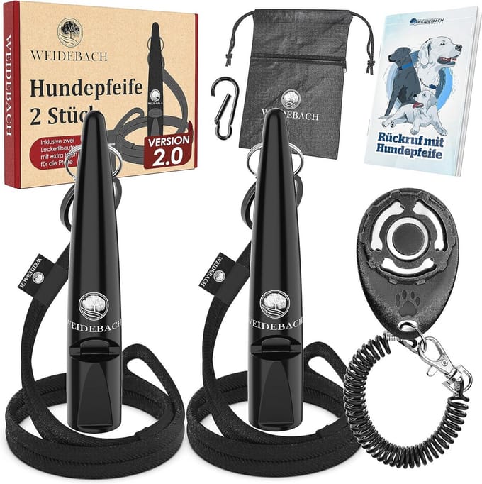 Verbeterde hondenfluitjes set 2.0 met clicker, lekkernijzak en trainingsgids