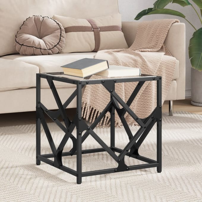 vidaXL - Salontafel - met - transparant - glazen - blad - 40x40x41 - cm - staal
