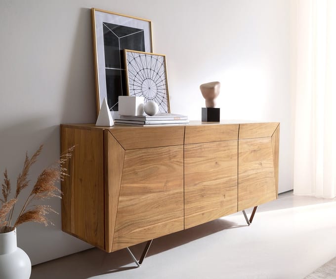 Commode Kayu acacia natuur 145x40x70 cm 3 deuren V-poot dressoir