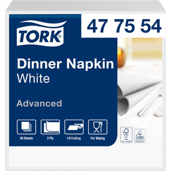Dinerservet Tork Advanced 1/8 vouw 2-laags 395x390mm 150 vel wit 477554