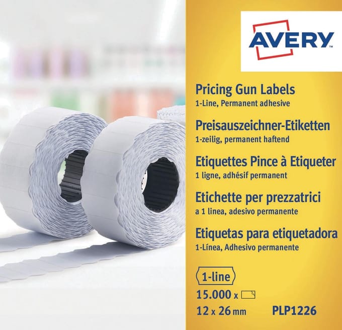 Avery Prijstangetiketrollen Permanent 26 X 12 Mm Geel 10 Stuks