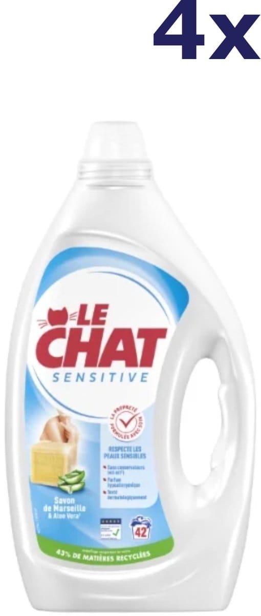 4x Le Chat sensitive vloeibaar wasmiddel 1,89l 42sc