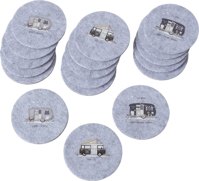Boltze Home Onderzetter vilt Vanlife camper 6 stuks - dia 10 cm - grijs