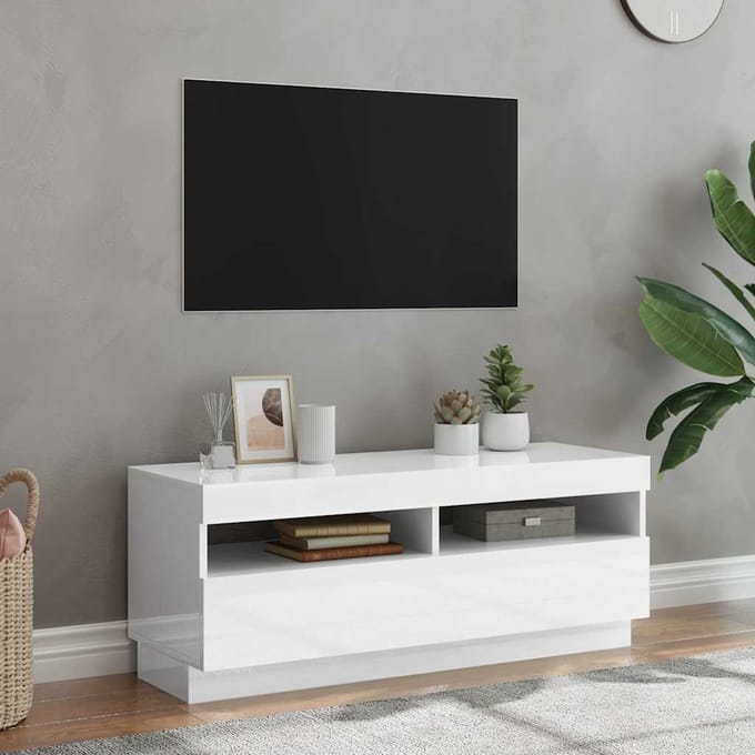 vidaXL - Tv-meubel - met - LED-verlichting - 100x35x40 - cm - hoogglans - wit