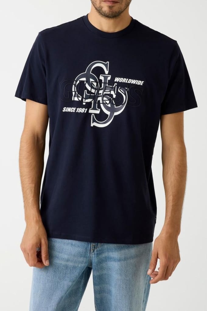 GUESS Ss Bsc  Drop Sh Smart Blue Taglia: S | Magliette basic Outlet | Uomo | Blu