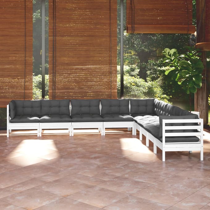 vidaXL - 9-delige - Loungeset - met - kussens - massief - grenenhout - wit