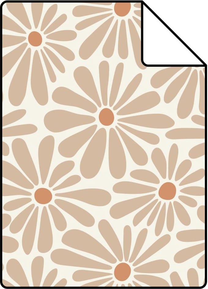 Proefstaal ESTAhome behang madeliefjes warm beige - 26.5 x 21 cm - 131148-S