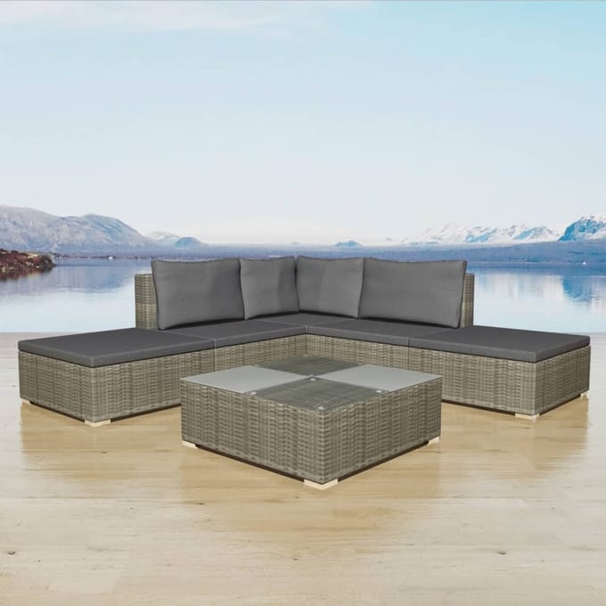 vidaXL - 6-delige - Loungeset - met - kussens - poly - rattan - grijs