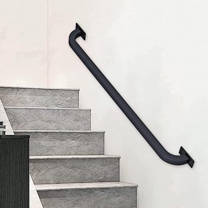 Trapleuning Set - Handgreep Smeedijzer - Veiligheid Binnen Buiten - Compleet Monteerbaar - 80cm Lengte - Zwart