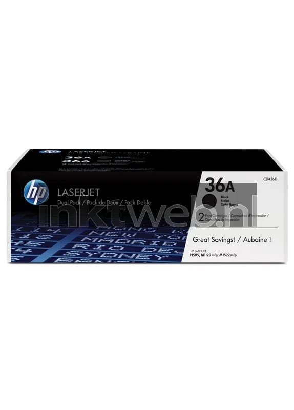 Tonercartridge hp cb436ad 36a zwart 2x