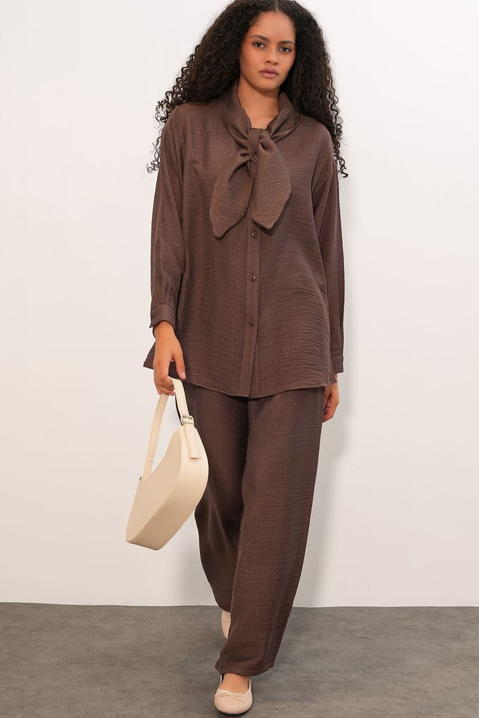 Textuur Shirt En Wijde Pantalon Set