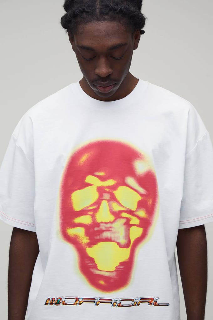 Afterlight Skelet Bedrukt T-shirt Met Korte Mouwen | White | Size Medium