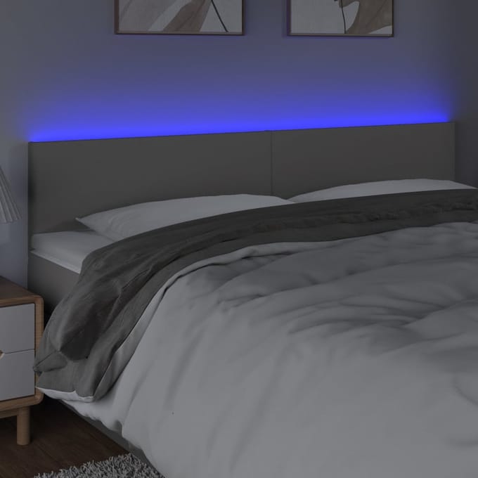 vidaXL - Hoofdbord - LED - 200x5x78/88 - cm - kunstleer - grijs