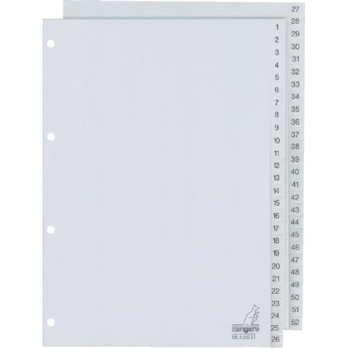 Kangaro tabbladen - A4 - PP 120 micron - grijs - 4-gaats - 52-delig cijfers