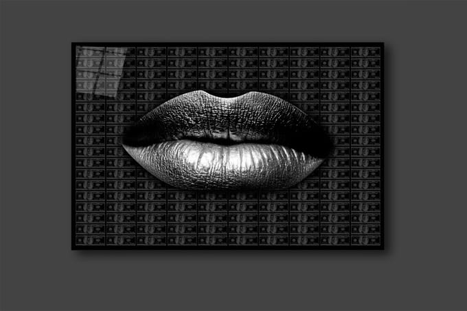 Dollar LIP schilderij op plexiglas 90x60cm