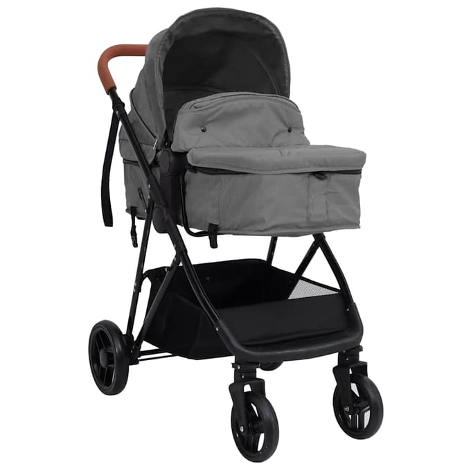 vidaXL - Kinderwagen - 3-in-1 - staal - lichtgrijs - en - zwart