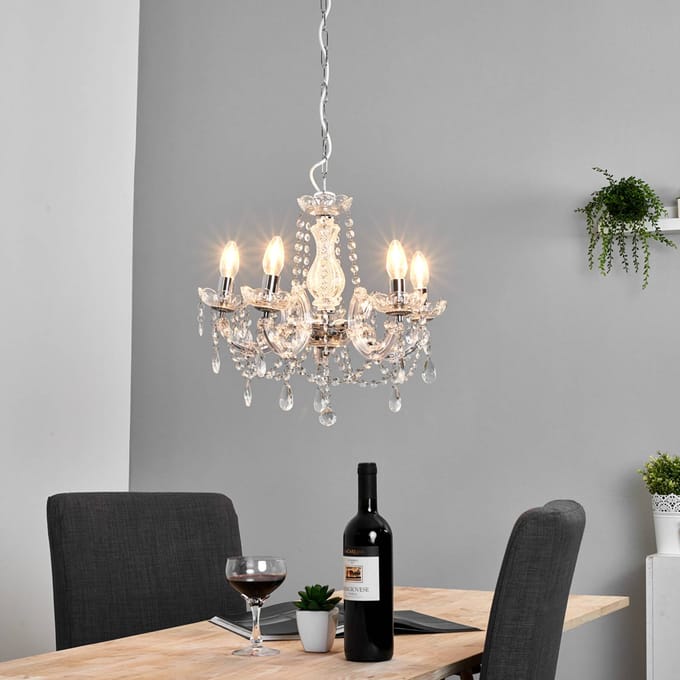 Searchlight Kroonluchter Marie Therese, chroom, 5-lamps
