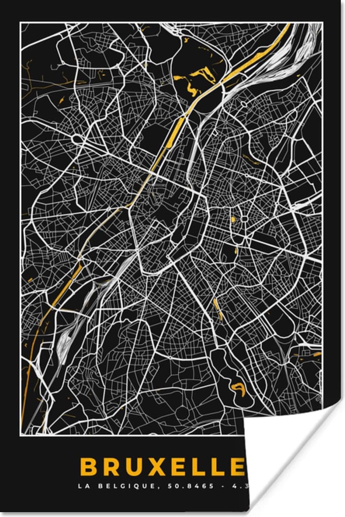 Poster Brussel - Stadskaart - Goud - Kaart - Plattegrond - 80x120 cm