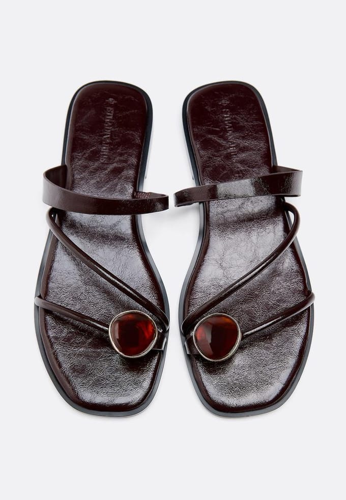 Stradivarius Platte sandalen met steendetail  BRUIN 36