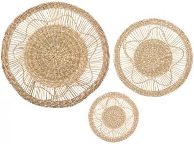 Wanddecoratie set van 3/D 38/ D28/ D18 cm van zeegras - Muurdecoratie set - Wanddecoratie
