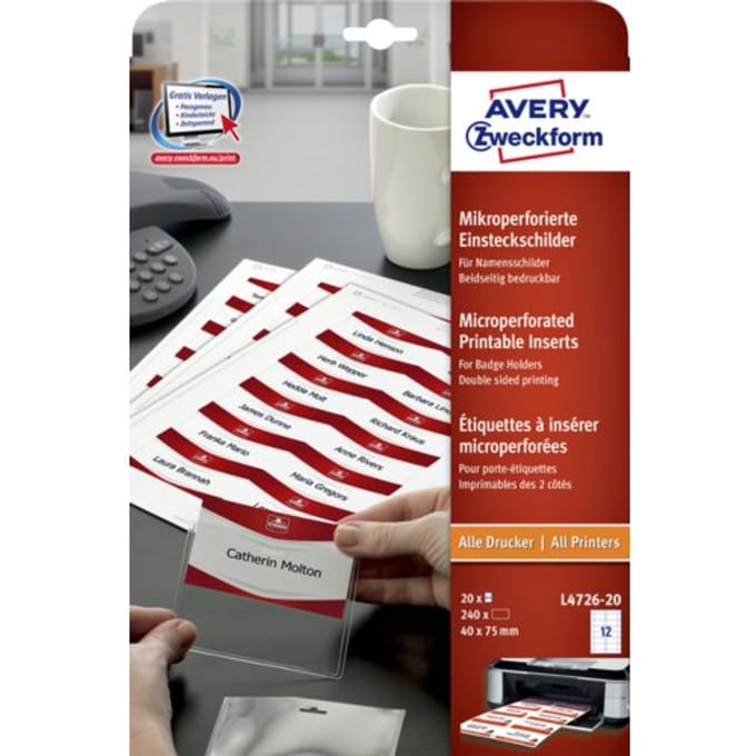 Badgekaart Avery L4726-20 40x75mm microperforatie 20 vel