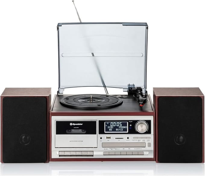 Multifunctionele Vintage Stereo Installatie met Platenspeler, Bluetooth, DAB+ en CD-speler