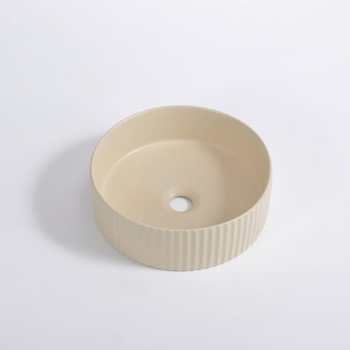 FugaFlow Efficiente Arredo waskom - 36x36x12.5 - geribbeld - rond - keramiek - beige