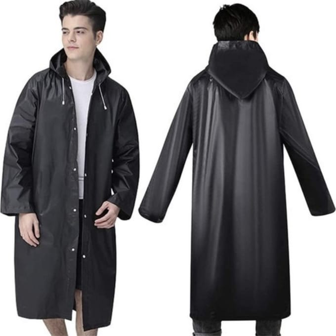 Trizand regenjas - zwart - unisex - one size - met capuchon - drukknopen