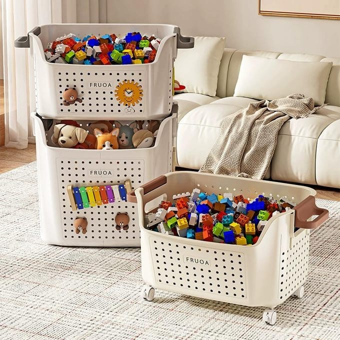 Speelgoed organizer bak voor kinderen, opbergcontainer met grote capaciteit voor knuffels white