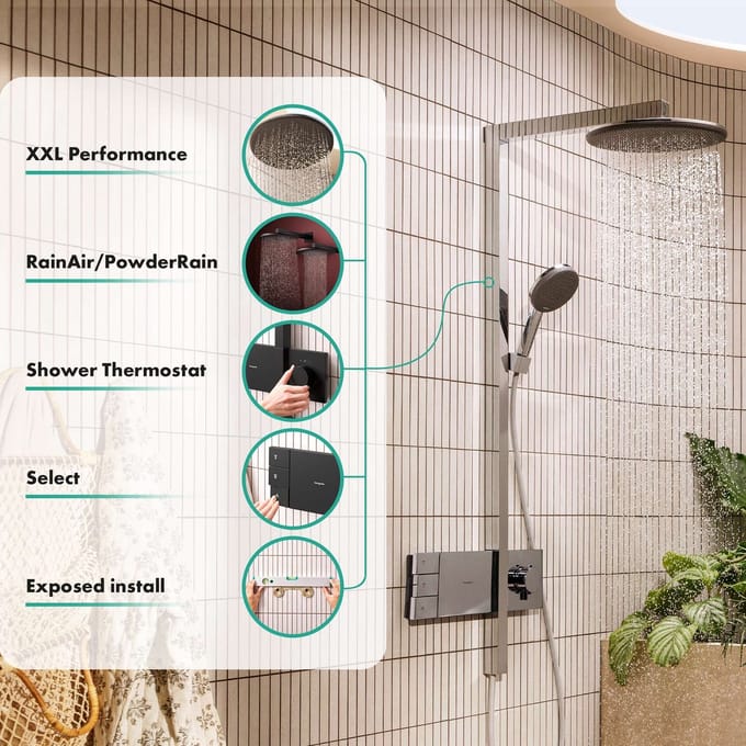 Hansgrohe Raindance Alive opbouw regendoucheset – Ø30 cm hoofddouche – glijstang – zwart mat – 2-jets