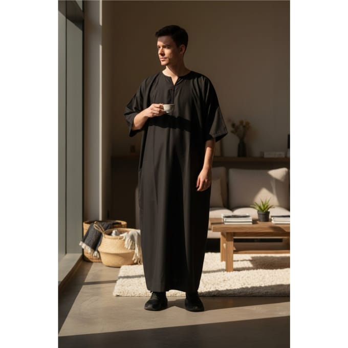 Heren zwarte Ramadan Marokkaanse Gandoura Thobe Robe Djellaba Eid Jubba LFS-TT-006