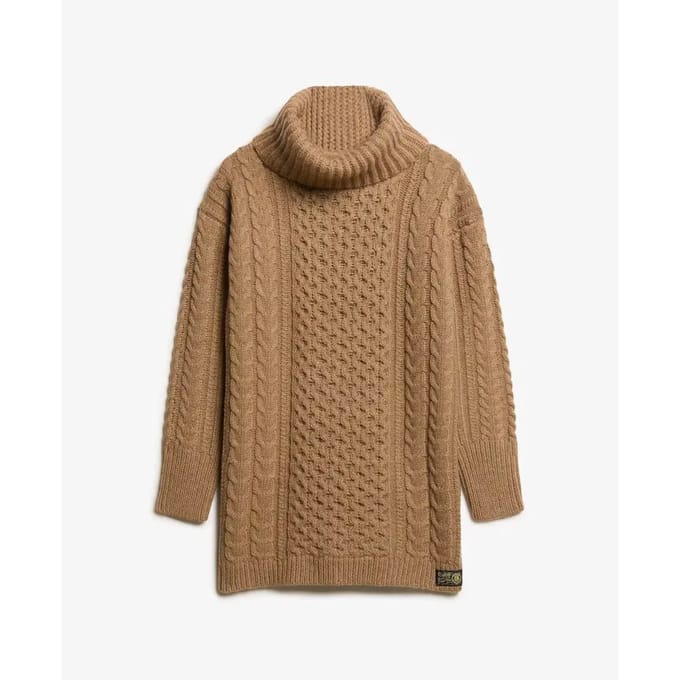 Superdry - Kabeltrui-jurk met rolkraag - Dames - Jurken
