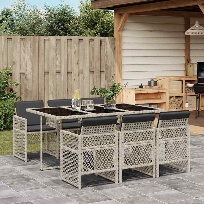 vidaXL - 7-delige - Tuinset - met - kussens - poly - rattan - grijs
