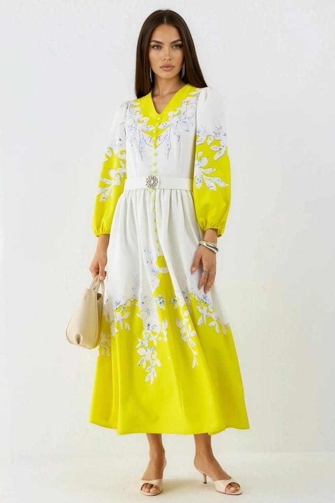 Bloemen Maxi Jurk met V-hals en Knoopdetails