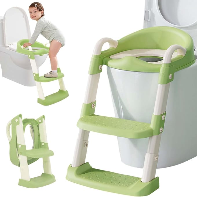 Opklapbaar Kinder Toiletbril Verhoger met Ladder Antislip en Universeel