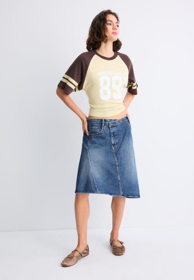 Stradivarius Asymmetrische midi-rok  MIDDENBLAUWE DENIM WASSING 34