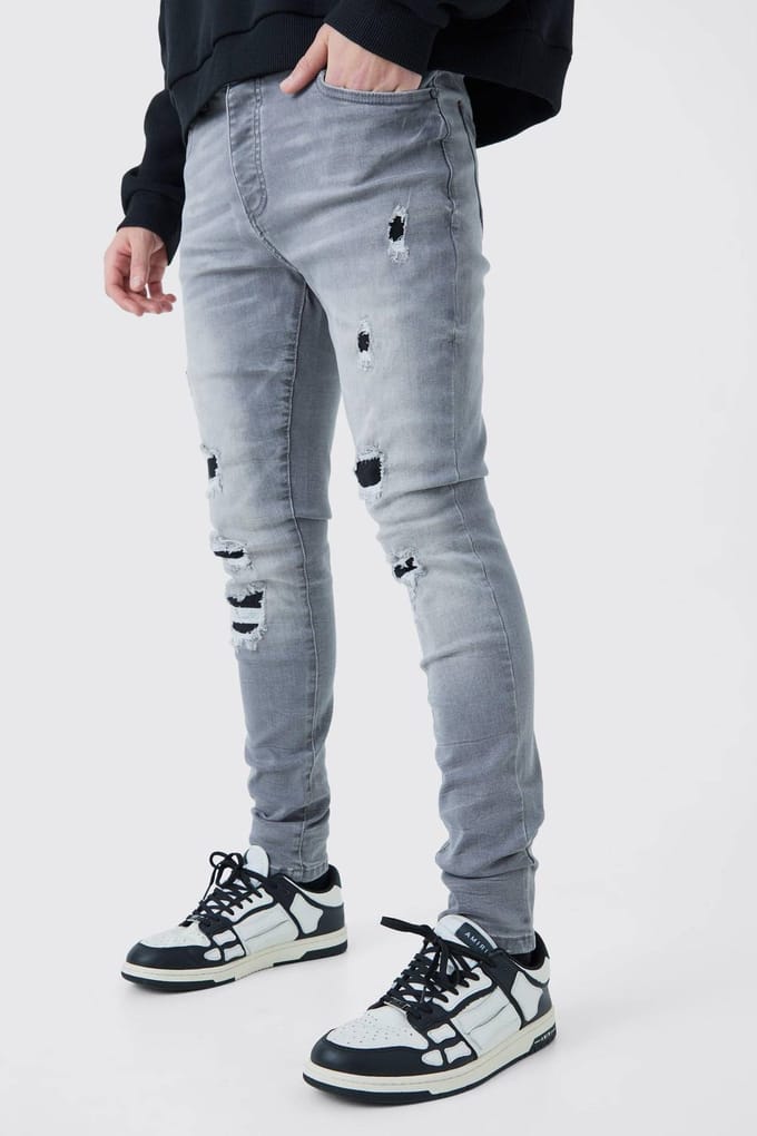 Skinny Stretch Ripped Jeans In Ice Grey Wash | Size 32R