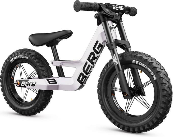 BERG Biky Cross White Loopfiets - 12 inch - Lichtgewicht Magnesium frame - Met Handrem - Verstelbaar Zadel - 2,5+ Jaar - Wit
