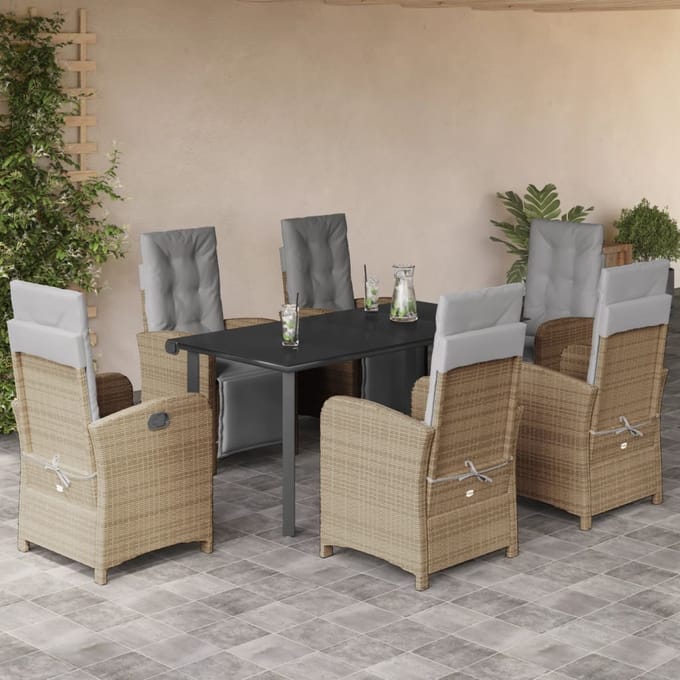 vidaXL - 7-delige - Tuinset - met - kussens - poly - rattan - beige